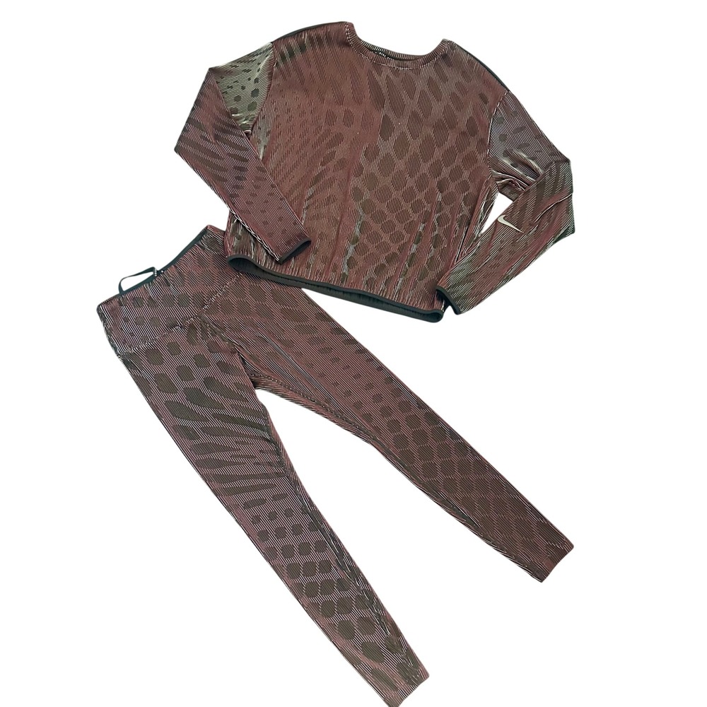 Nike Running Division Dri-FIT Set Burgundy Black Ribbed Top Leggings CU6168 S